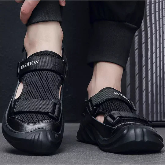 Sandalias Ortopedicas Tejidas Con Hebillas Para Hombre Negras