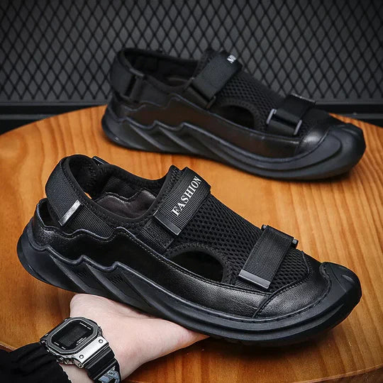 Sandalias Ortopedicas Tejidas Con Hebillas Para Hombre Negras