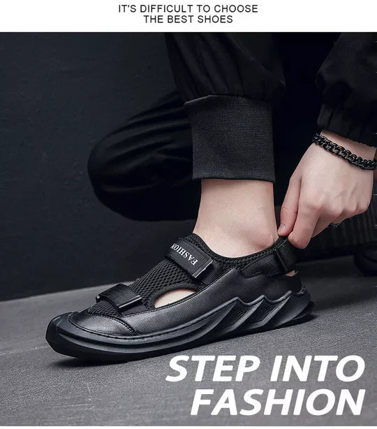 Sandalias Ortopedicas Tejidas Con Hebillas Para Hombre Negras