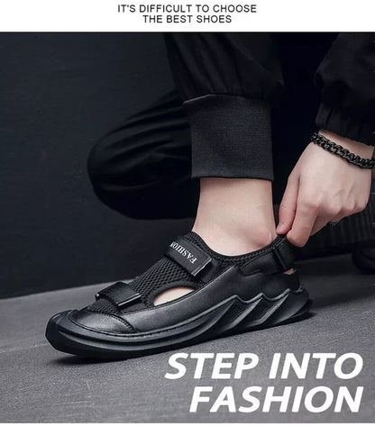 Sandalias Ortopedicas Tejidas Con Hebillas Para Hombre Negras