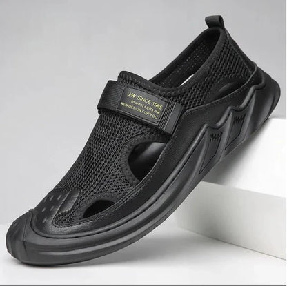 Sandalias Ortopedicas Tejidas Con Hebillas Para Hombre Negras
