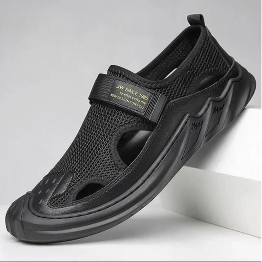 Sandalias Ortopedicas Tejidas Con Hebillas Para Hombre Negras