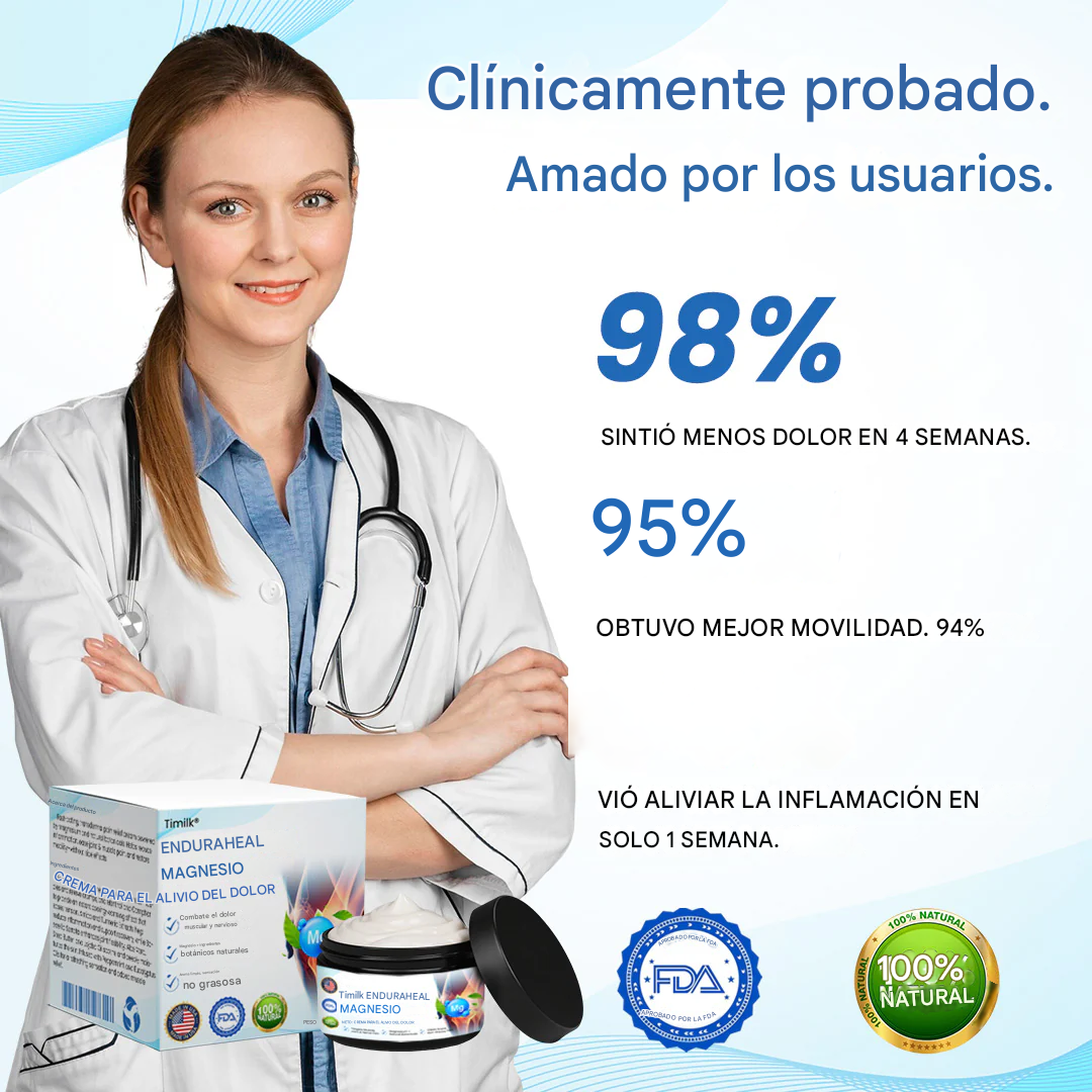 Crema analgésica con magnesio Timilk® EnduraHeal (trata la artritis, la neuropatía, el reumatismo, las lesiones deportivas y más)